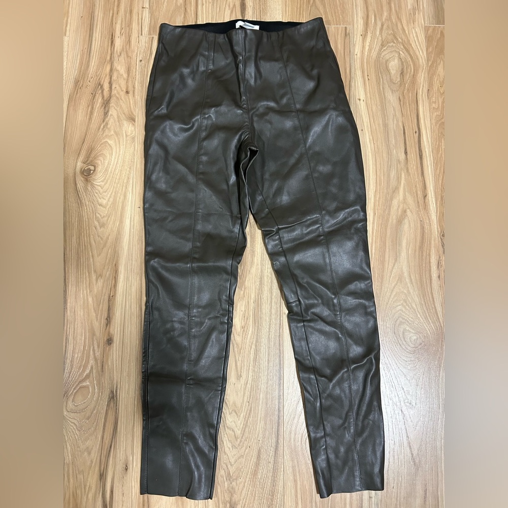 Dark Olive Green Faux Leather Skinny Pants